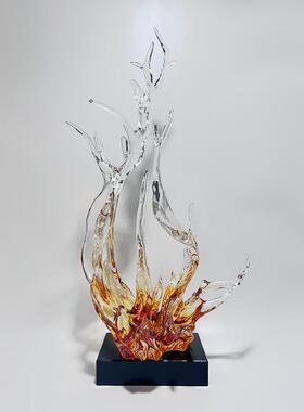 现代透明树脂雕塑浪花摆件酒店玄关客厅轻奢大堂电视柜装饰品艺术