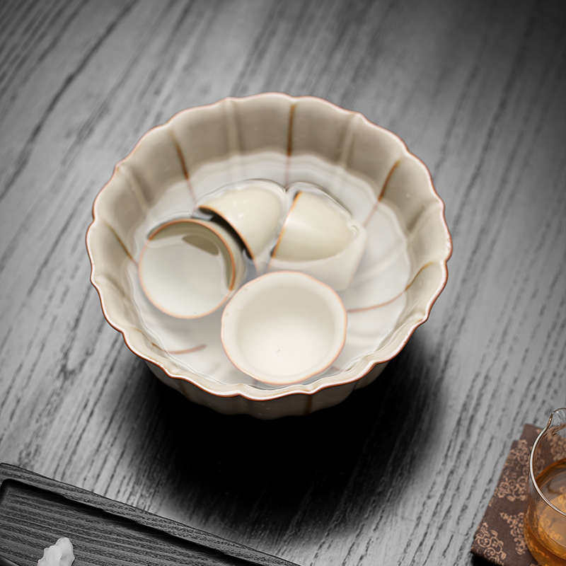 Bean yellow glaze Ru kiln tea wash can nourish Ru porcelain tea set accessories cup washing large tea residue jar water bowl building water teapot
