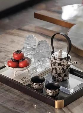 【八度空间】新中式样板间案几茶几禅意茶具桌面水墨提梁壶装饰品