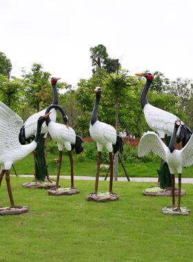 仿真鸟类大丹顶鹤摆件白鹤雕塑喷水飞鹤落地仙鹤模型假山庭院水池