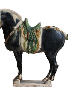 正品高件仿古中国马洛阳超唐三彩艺术品中式黑陶马瓷摆博物馆古玩