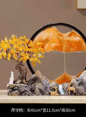 正品发新中式财树假品山创流沙画摆件客厅书房办公室装意饰开业礼