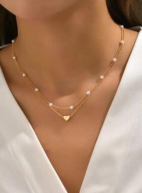 Simple Pearl Choker Necklaces for Women Fashion Double Layer