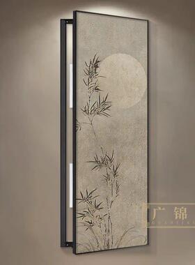 水墨山水电表箱装饰画电子钟新中式大尺寸配电箱网路盒遮挡挂画竖