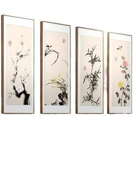梅兰竹菊装饰画中式客厅沙发背景墙包间壁画民宿茶室禅意挂画四联