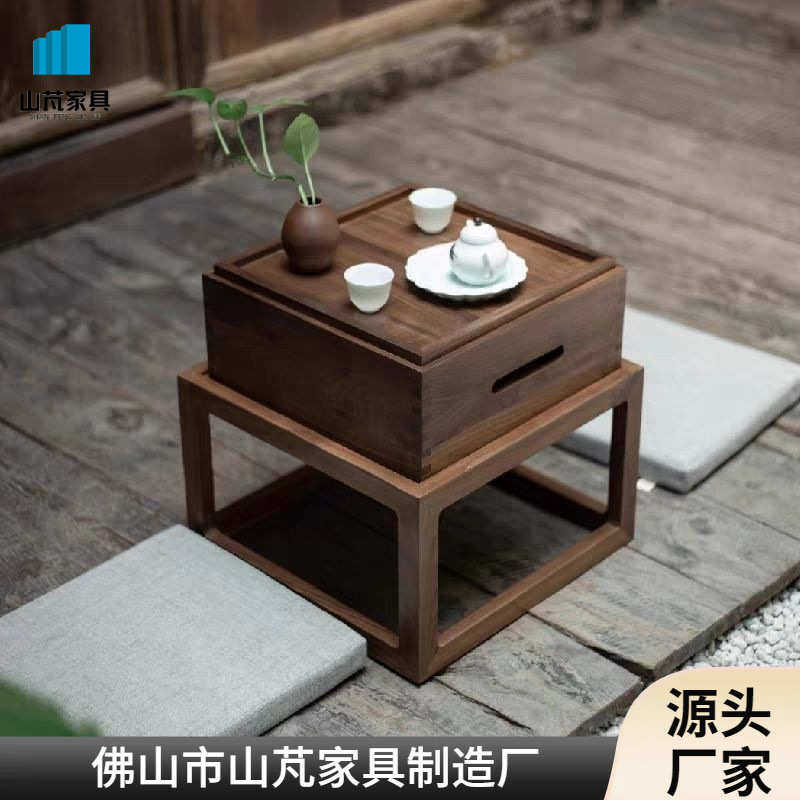 黑胡桃木飘窗桌阳台榻榻米小茶桌折叠卧室一整套中式休闲方形茶几,淘宝优惠券,粉丝福利购,淘宝优惠卷