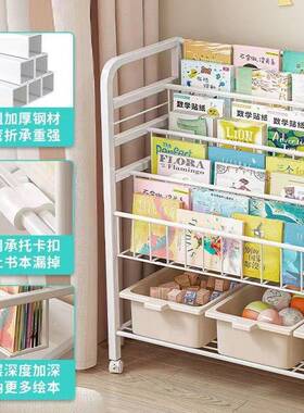 儿童书架家用阅读绘本收纳架一体靠墙宝宝多层铁艺玩具置物架落地