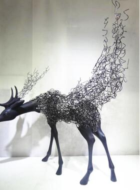 厂家直销大鹿落地摆件酒店大厅售楼处福鹿雕塑工艺品铁艺手工