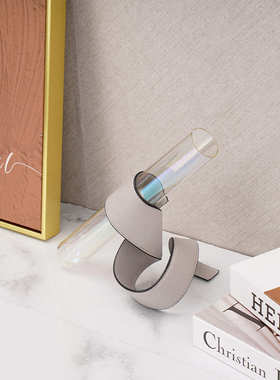 创意皮质斜立试管玻璃插花器玻璃花胍样板间售楼处皮革玻璃管装饰