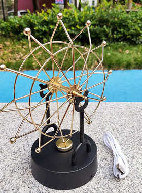 H818金色摩天轮永动仪全金属框天体仪无极磁性摇摆器大号动态摆件