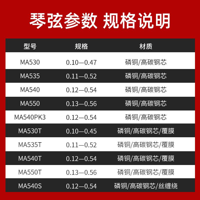 Martin马丁吉他专用琴弦MA540TMA540FX汤米同款民谣吉他弦012磷铜 - 图2