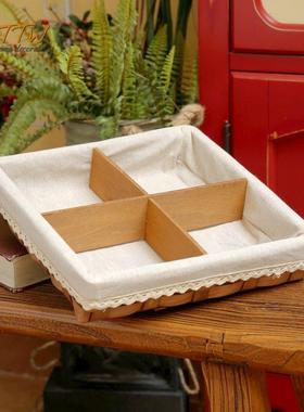 日式ZAKKA分格收纳盒桌面杂物盒玄关钥匙茶几布艺竹编收纳篮摆件