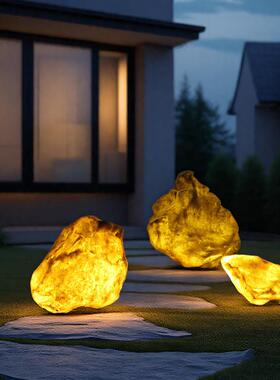 发光石头玻璃钢仿真石景区花园LED防水灯户外摆件拍摄道具装饰品