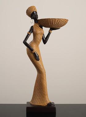 创意复古编织纹非洲艺术女士客厅家居装饰玄关酒柜摆件树脂工艺品