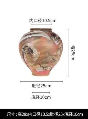 手绘陶瓷花瓶红色复古风陶瓷客餐厅桌面花瓶花器装饰工艺摆件花瓶
