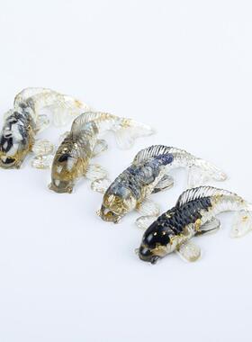 天然紫水晶小鱼锦鲤碎石滴胶装饰摆件跨境办公桌面礼物汽车摆件