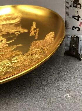 古董古玩仿古纯铜加厚鎏金生肖虎盘茶盘茶托复古铜器乡下收老物件