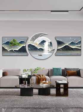 网红聚宝盆山水画厅挂画轻奢现靠墙上客装饰档画高大气沙背山景画