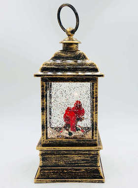 创意圣诞工艺品风灯黑刷金双红鸟小四方风灯欧式复古桌面树脂摆件