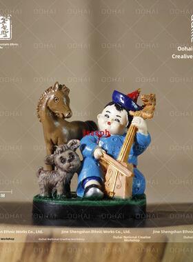蒙古族特色民族风格工艺草原主题雕塑马头钢琴饰品幼儿园桌面树脂