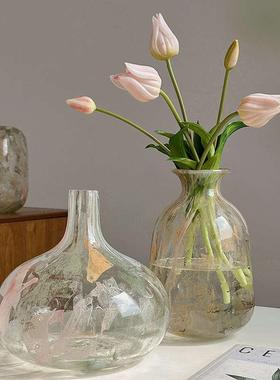 法式小众彩色水墨手绘玻璃花瓶家居水养插花轻奢中国风创意装饰品