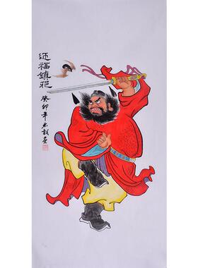 纯手绘钟馗朱砂画像钟馗护子图客厅挂画办公室茶室装饰画中堂挂画