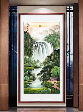 定做水旭日升宝地生金画玄山间画办饰公室挂走廊过道关壁画楼东梯
