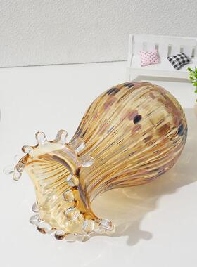 高档轻奢手工玻璃花瓶金色复古风水培花插桌面茶几客厅家居装饰品