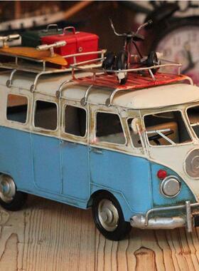摆铁艺车模件大众铁皮巴古士模型客车载仿ys113自行车摆设摄影道