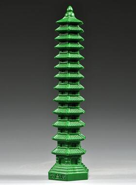 绿色木雕刻1层文昌塔摆件木头文昌塔十三层家居客厅办公室装饰品
