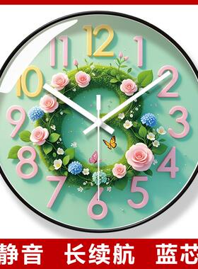 时钟挂墙挂钟客厅家用静音卧室时钟挂墙新款装饰风景石英钟挂表