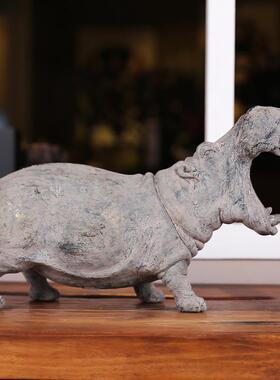 河马件动物雕居塑树脂工艺品客厅办间公室1玄关样板摆家软装饰品