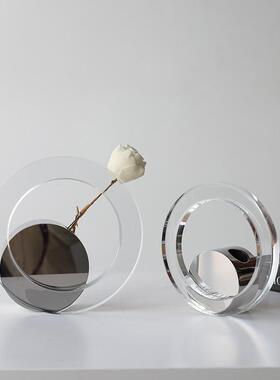 现代轻奢水晶摆件客厅桌面电视柜书柜茶几圆形几何小花器工艺品