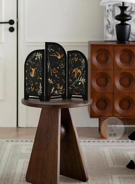 中古风墨竹小屏风桌面摆件新中式茶桌家居边柜斗柜装饰品复古摆画