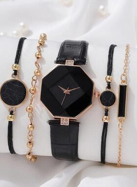 Set Watch For Women Luxury Leather Analog Ladies Quartz Wris