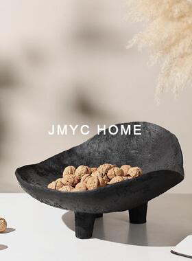 侘寂复古树脂干果盘托盘摆件样板间客厅茶几餐厅桌面托盆软装饰品