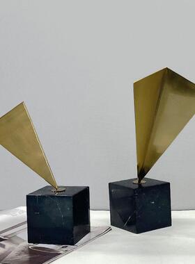 现代轻奢黑金色金属大理石几何摆件铁艺客厅样板间玄关售楼处摆设