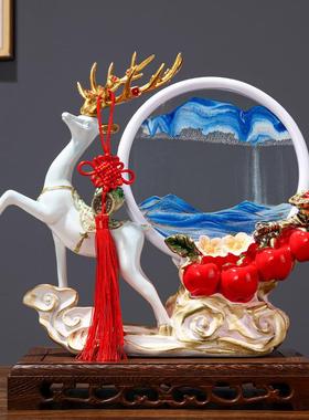 新中式招财鹿流沙画摆件客厅玄关电视柜家居装饰品办公室桌面摆件