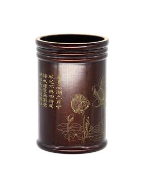 笔筒全铜荷花笔筒古典文房四宝创意桌面摆件金属工艺品