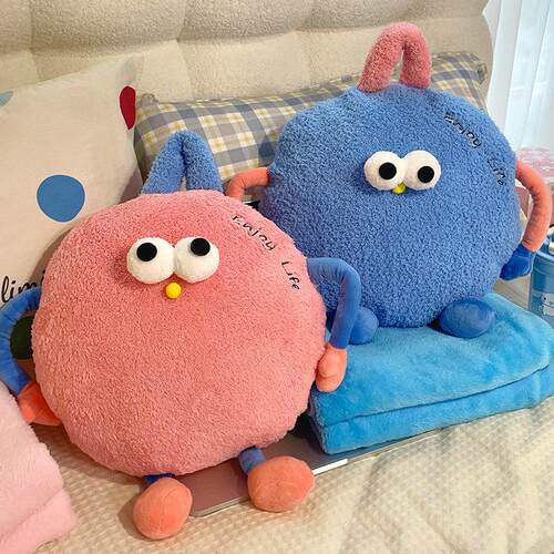 可爱手提抱枕毯子二合一被子两用办公室车用午睡沙发枕头披肩毛毯 - 图1