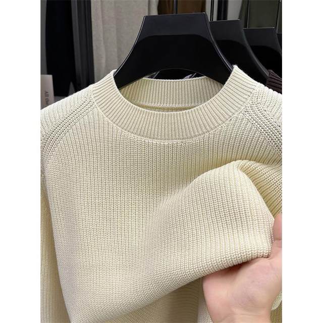 High-end half turtleneck sweater for men 100 pure cotton wool double-ply thickened sweater youth fashion pullover sweater for men