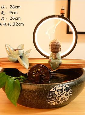 正品新中式创意客厅招财水摆件风水轮喷泉面生财循鱼环流手桌工陶