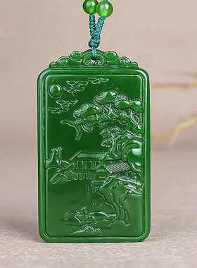 双面款雕刻厂家绿山水坠批发山吊牌菠菜仿和田玉意境玉水牌男碧玉