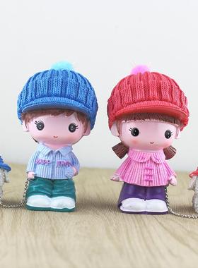 网红围巾遛狗情侣公仔创意家居树脂工艺品汽车装饰摆件高级感小众