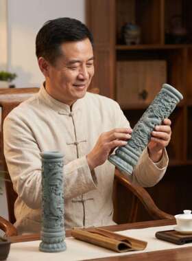 青砂石盆龙呈祥柱子摆件鱼缸YSF创凤造意花假山盆景国风景装饰
