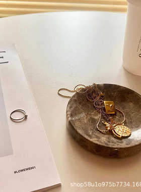 侘托盘轻收拾风大理石法式小卧室创意圆形奢寂收纳盒然风天复古