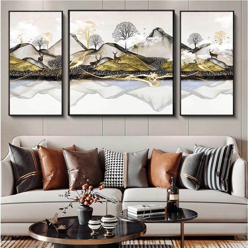 客厅装饰画新中式山水画现代简约背景墙面壁画轻奢挂画北欧三联画,淘宝优惠券,粉丝福利购,淘宝优惠卷