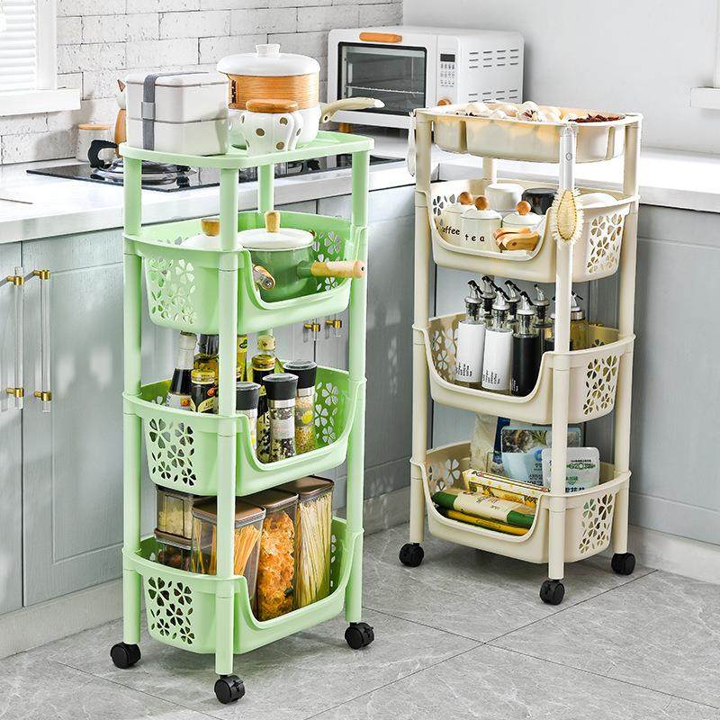 厨房可移动置物架推车调味瓶蔬菜收纳置物架多功能落地塑料收纳架,淘宝优惠券,粉丝福利购,淘宝优惠卷