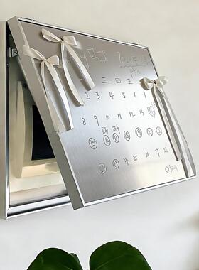 Ins感磁吸不锈钢画电表箱装饰画蝴蝶结写字留言板液压上掀开电箱