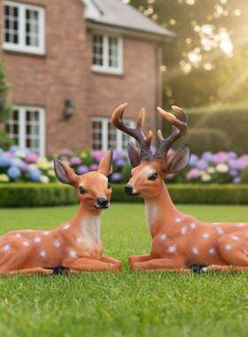 树脂梅花鹿动雕塑户外园林仿仿真梅花真物小公园园区草坪景观花装